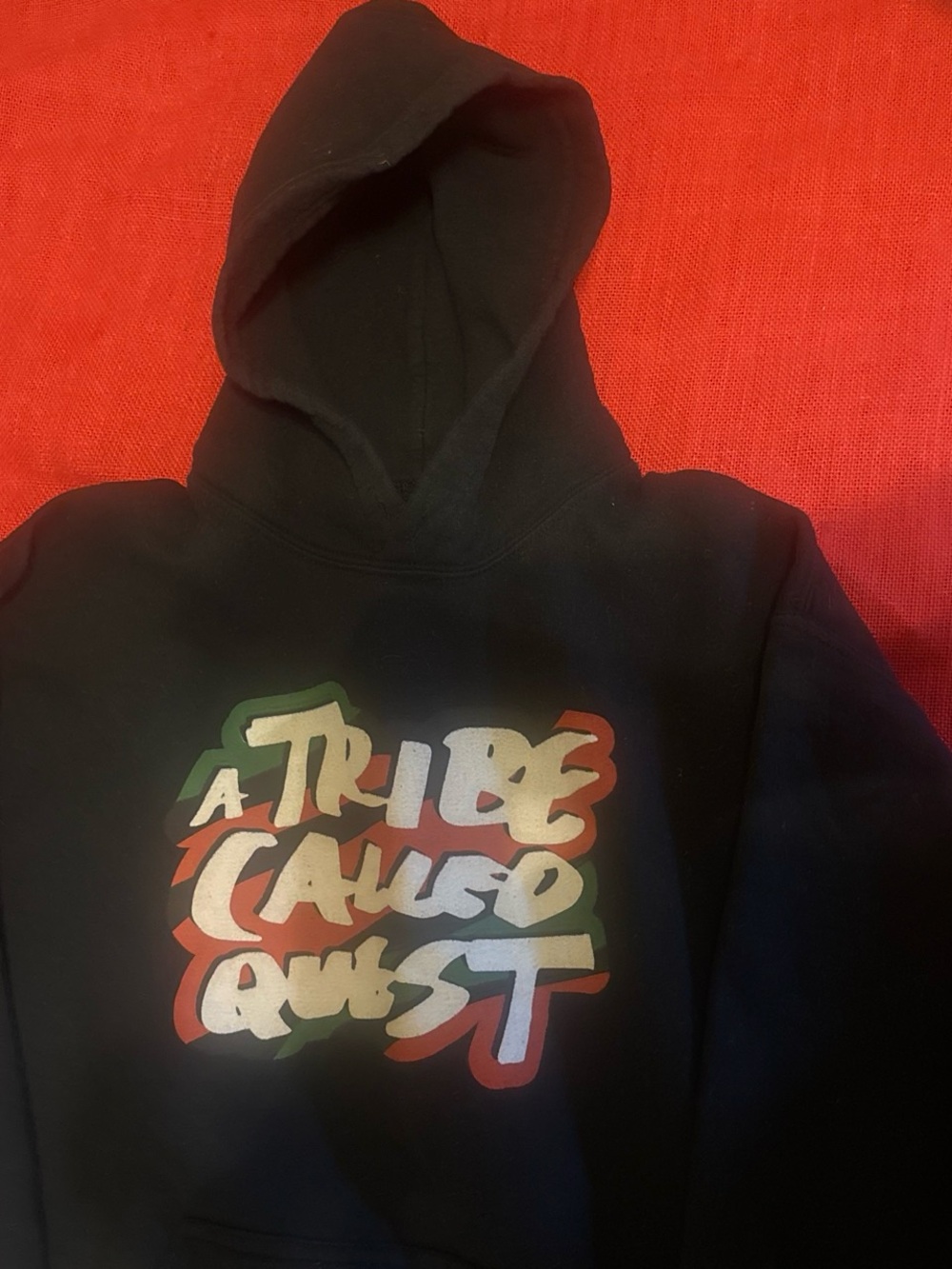 Gildan Black Hoodie with Red, Green, Cream Graphic